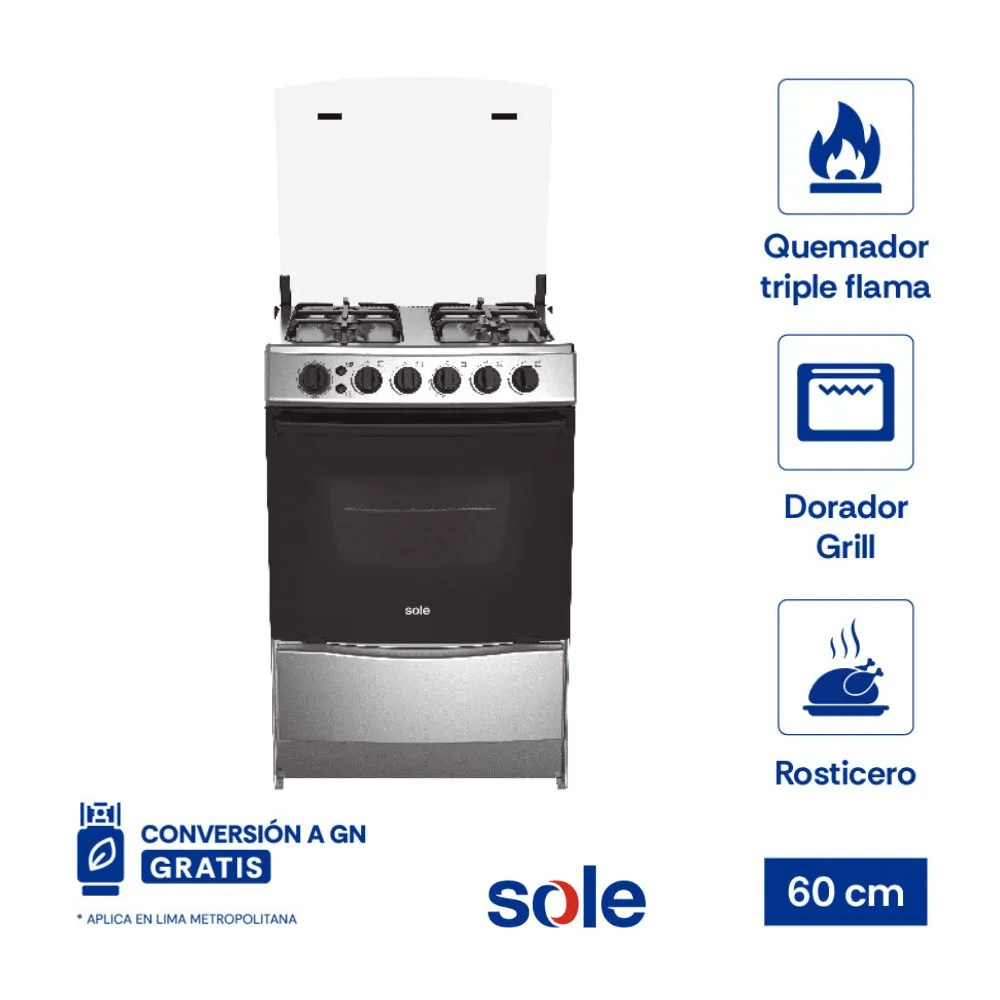 Cocina de Pie GLP Sole Varadero 4 Hornillas 60cm Gris