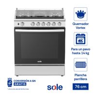 Cocina de Pie a Gas Sole Niza 5 Hornillas Acero 76cm Gris con Horno