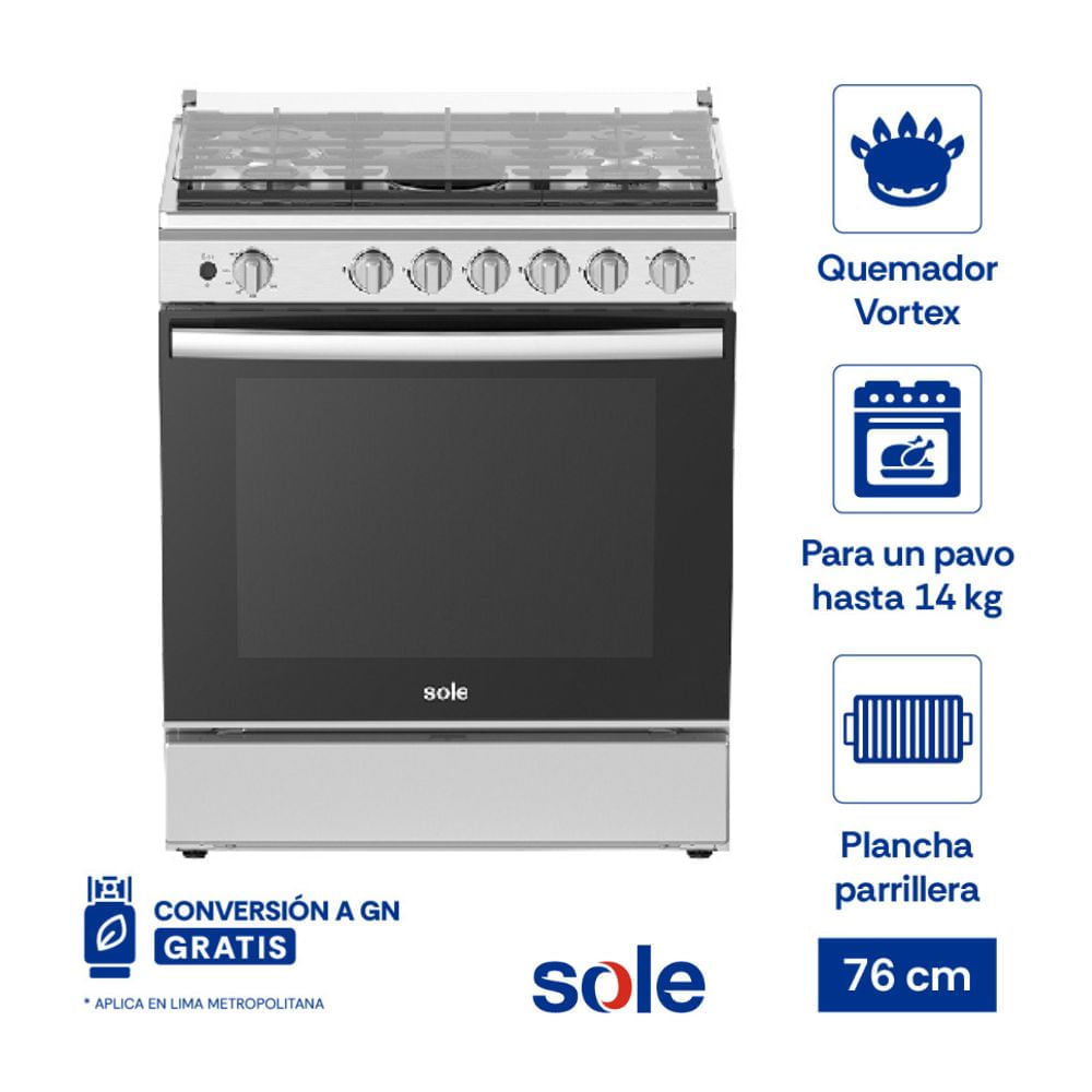 Cocina de Pie a Gas Sole Niza 5 Hornillas Acero 76cm Gris con Horno