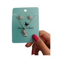 Set collar y aretes flor plateado regalo San Valentín