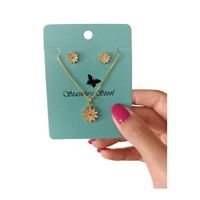 Set collar y aretes flor en puntas dorado regalo San Valentín