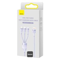 Baseus Flash Series ? Dos para tres Cable de carga U+C a M+L+C 100W Púrpura