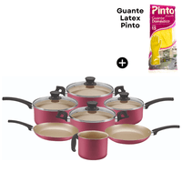 JUEGO DE OLLAS ALUMINIO COLOR CEREZA 7 PIEZAS LÍNEA MAGNIFIC