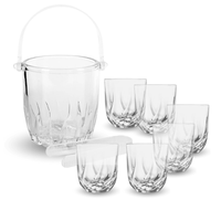 Kit Whiskero Set de 6 Vasos Whisky Delicate 400 ml + Hielera de Vidrio Set de 3 pcs con Asa y Pinza