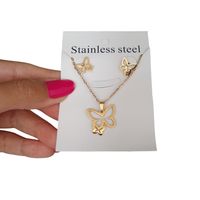 Set collar y aretes mariposa doble dorado regalo San Valentín