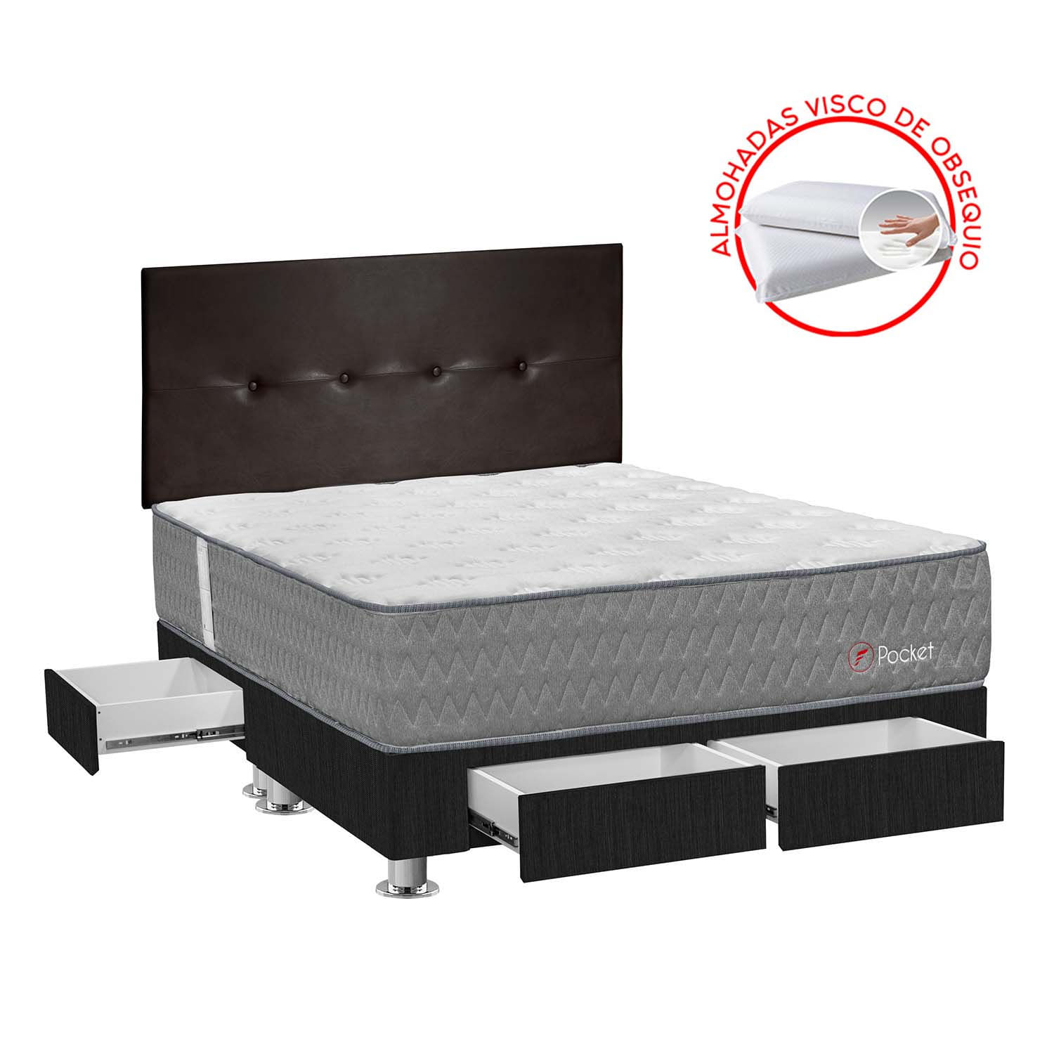 Dormitorio Forli Pocket Con 4 Cajones Queen + Cabecera Alicia