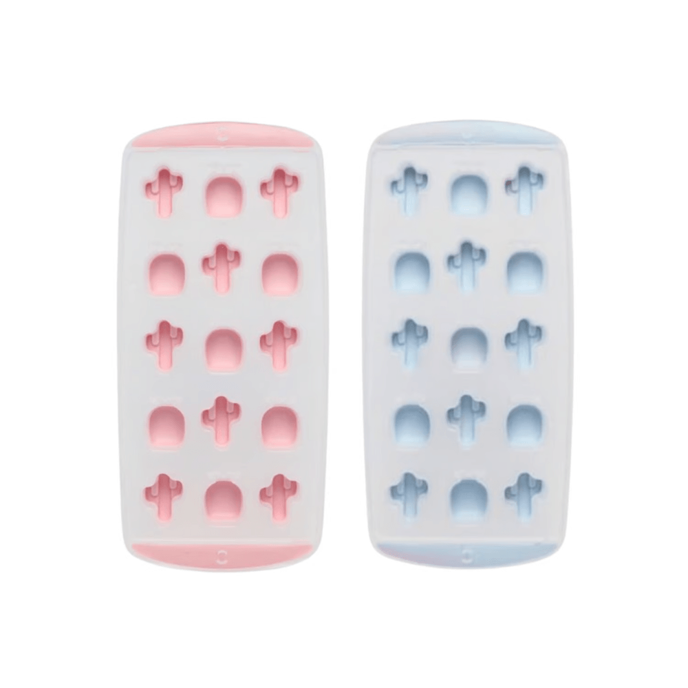 Pack de 2 Moldes Bandeja para Hielo de Silicona forma de Cactus y Piña