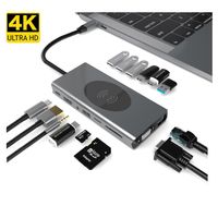 Hub Estacion 15 en 1 Tipo C Gigabit 4k Multiport carga Inalambrica