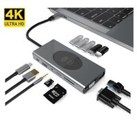 Hub Estacion 13 en 1 Tipo C Gigabit 4k Multiport carga Inalambrica