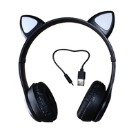 Audífonos Gamer Gato Orejas Negro Con Luces Led Bluetooth Regalo San Valentin