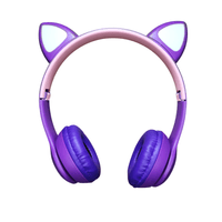 Audífonos Gamer Gato Orejas Morado Con Luces Led Bluetooth Regalo San Valentin