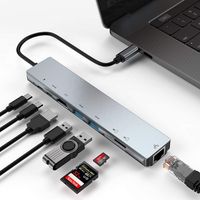 Hub Adaptador de Red 8 en 1 Tipo C 4K Gigabit 1000 Mbps Multipuertos