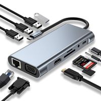 Hub Adaptador de Red 11 en 1 Tipo C 4k HDMI VGA Gigabit Multipuertos
