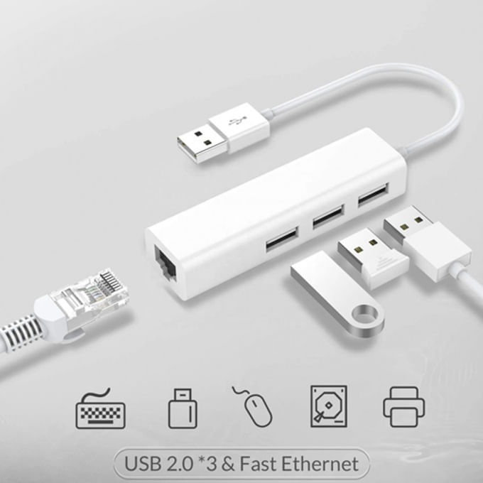 Hub Adaptador de Red Tipo Usb Rj45 LAN con 3 Puertos USB Windows Mac