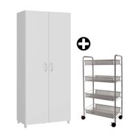 COMBO Orange: Mueble Despensero Dalia MDP 80x182cm Blanco + Carrito para frutas y verduras Gris