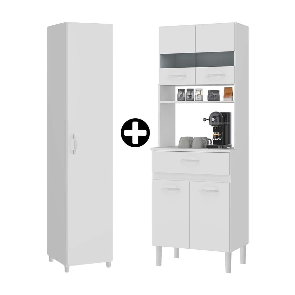 COMBO Naranja: Mueble Alacena de Cocina Dalia 60cm MDP Blanco + Mueble despensero Dalia MDP 38x182cm Blanco