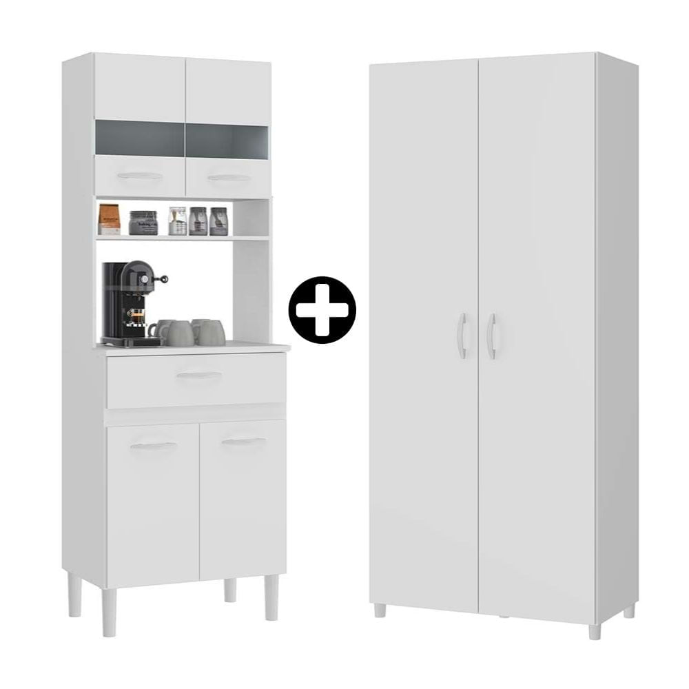 COMBO Naranja: Mueble Alacena de Cocina Dalia 60cm MDP Blanco + Mueble despensero Dalia MDP 80x182cm Blanco