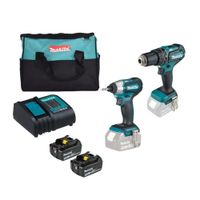 Taladro DHP485Z + Atornillador DTD153Z + 2 baterías + cargador + maletín Makita