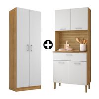 COMBO Naranja: Mueble Alacena de Cocina Orion 74cm MDP Blanco + Mueble despensero Orion 61cm