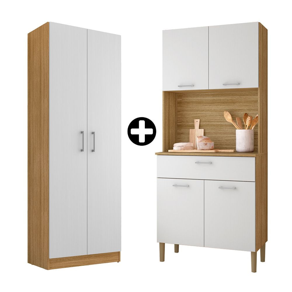 COMBO Naranja: Mueble Alacena de Cocina Orion 74cm MDP Blanco + Mueble despensero Orion 61cm