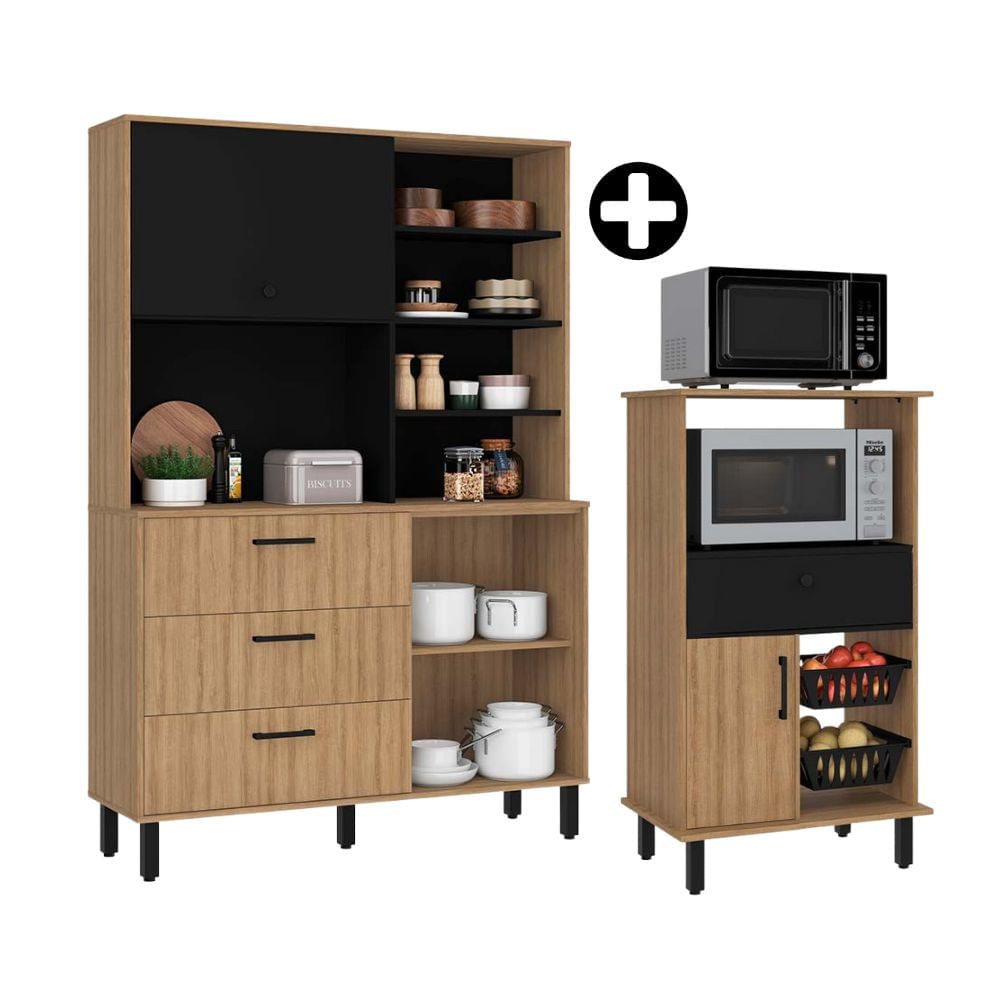 COMBO Naranja: Mueble Alacena de Cocina Mariana 120cm MDP + Mueble Multiuso de Cocina Mariana MDP 1 Cajón