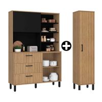 COMBO Naranja: Mueble Alacena de Cocina Mariana 120cm MDP + Mueble Despensero de Cocina Mariana MDP 1 Puerta