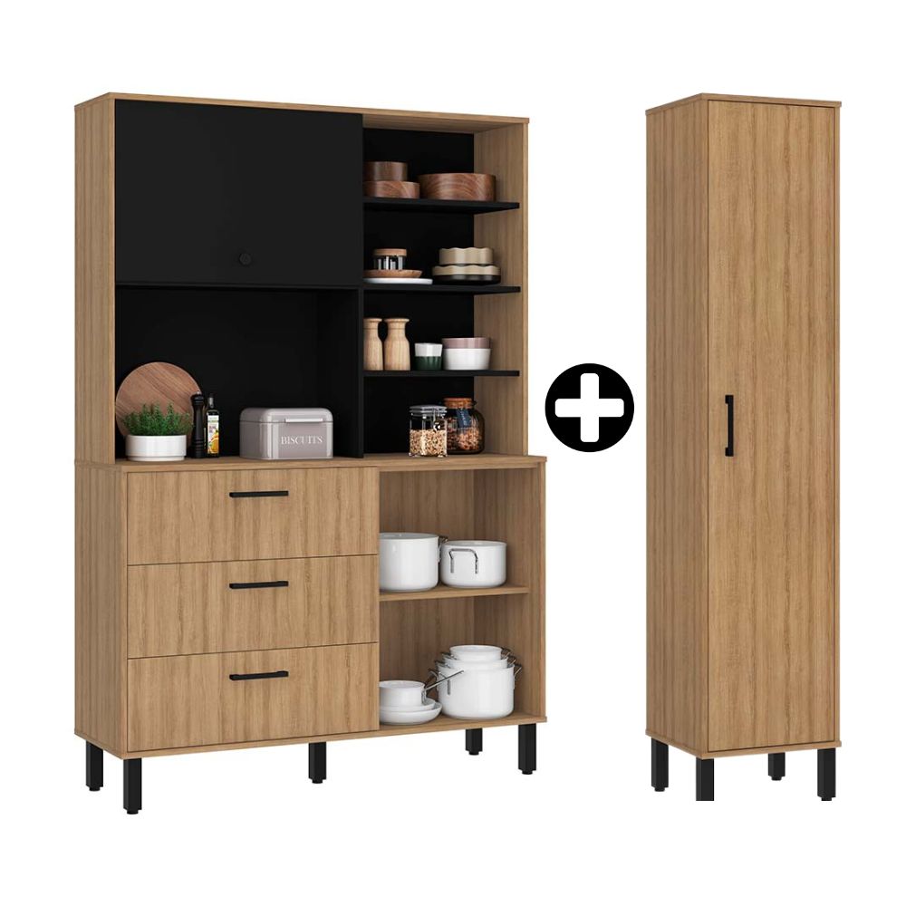 COMBO Naranja: Mueble Alacena de Cocina Mariana 120cm MDP + Mueble Despensero de Cocina Mariana MDP 1 Puerta