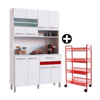 COMBO Naranja: Mueble Alacena de Cocina New Carolina 120cm MDP + Carrito para frutas y verduras Rojo