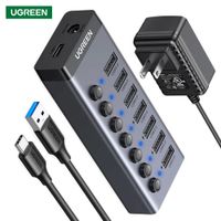 HUB USB 3.0 7 Puertos con Switch Independiente Adaptador de Corriente
