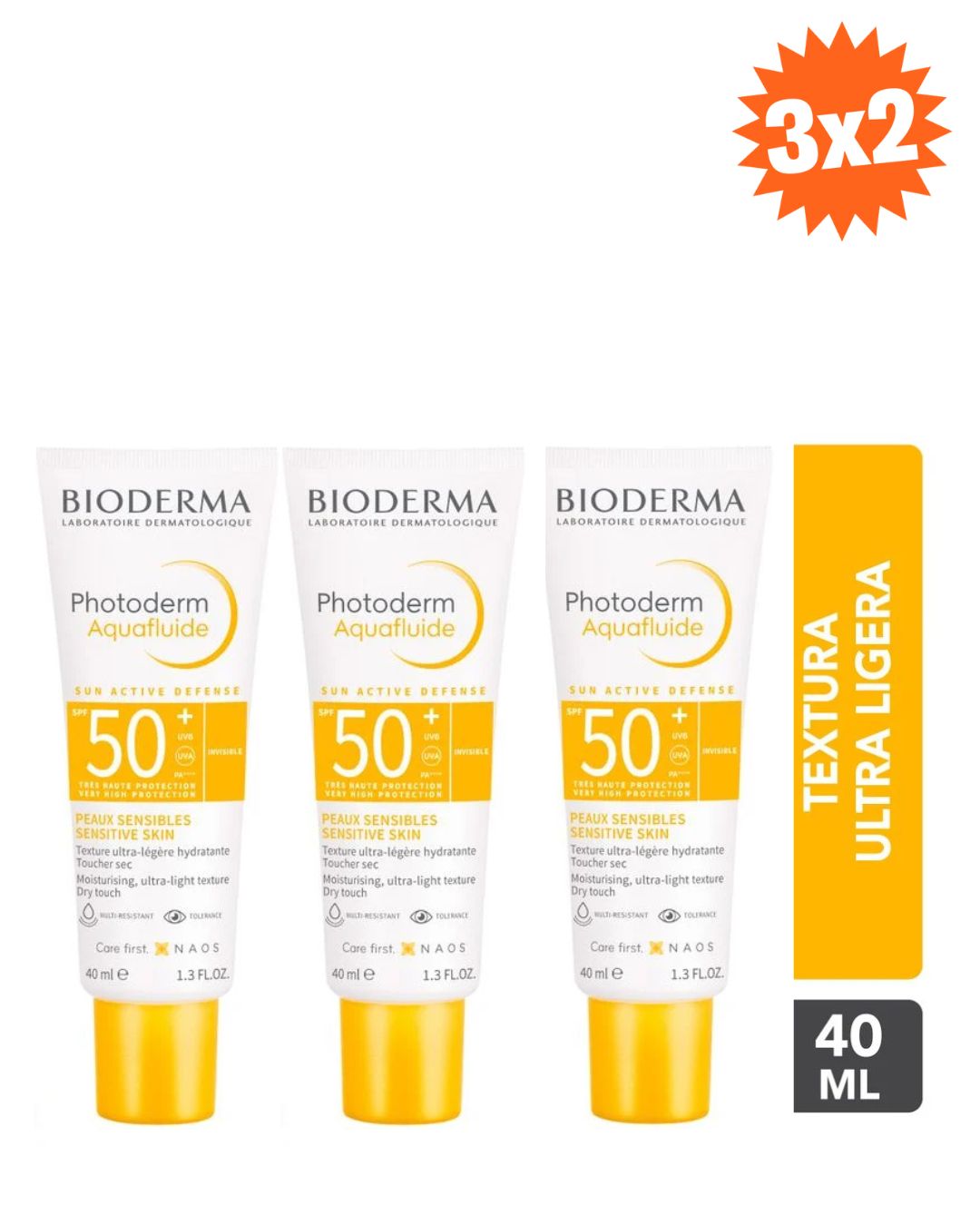 3x2 BIODERMA PHOTODERM AQUAFLUIDE INVISIBLE SPF50+ 40ml NEW