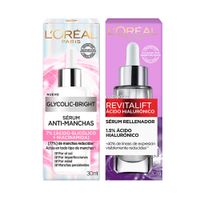 Pack L'ORÉAL Serum Anti-manchas Ácido Glicólico 30ml + Sérum Hialurónico Revitalift 30ml