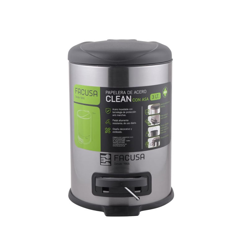 PAPELERA 3LT CLEAN C/ASA - 984150301 - MEGA IMPORT
