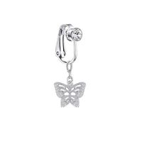 Piercing a presión falso para ombligo mariposa plateada con brillos