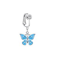 Piercing a presión falso para ombligo mariposa plateada con celeste