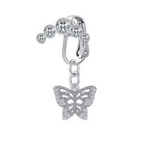 Piercing a presión falso para ombligo mariposa plateada triple brillo