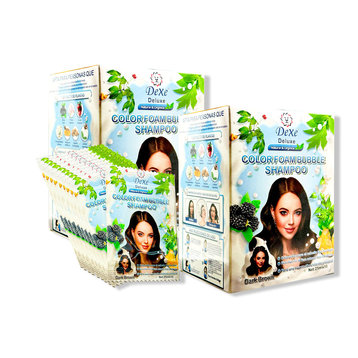 2 Cajas Shampoo Dark Brown Dexe 25ml x 10