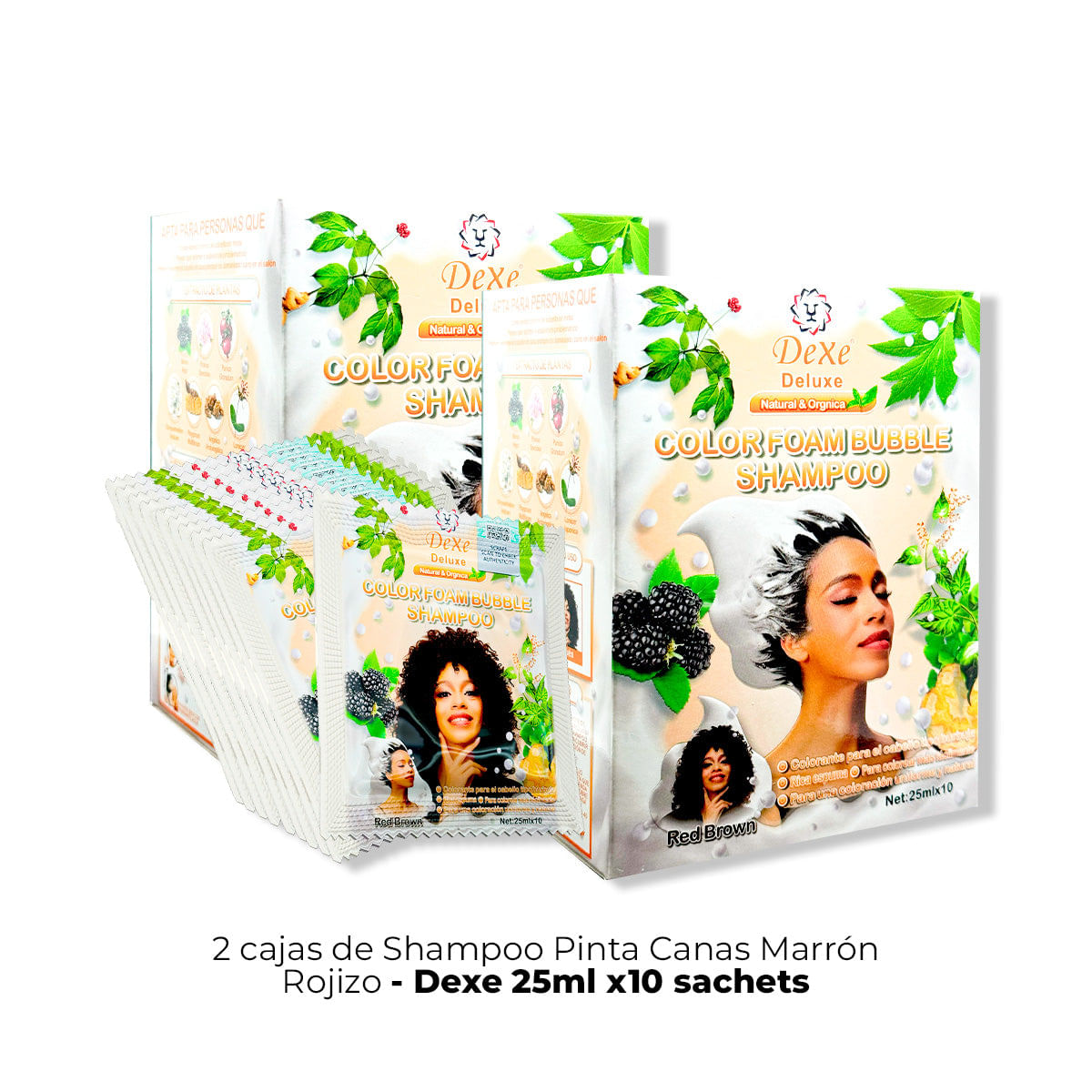 2 Cajas Shampoo Red Brown Dexe 25ml x 10