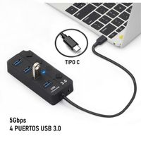 HUB Tipo C de 4 Puertos USB 3.0 con Interruptor individual 5Gbps
