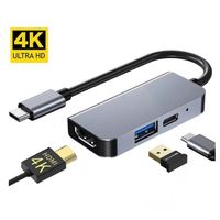Hub Adaptador 3 en 1 Tipo C a HDMI 4K / USB/ PD 87W