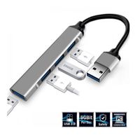 HUB USB 4 Puertos USB 3.0 de ALUMINIO para PC, Laptop y Android