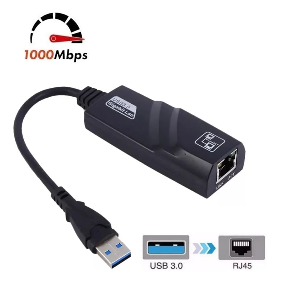 Adaptador de Red Usb 3.0 a Rj45 Lan Ethernet Windows 1000 Mbps Gigabit