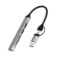Hub Adaptador 5 en 1 Conector Dual Puertos USB con Lector de Memorias