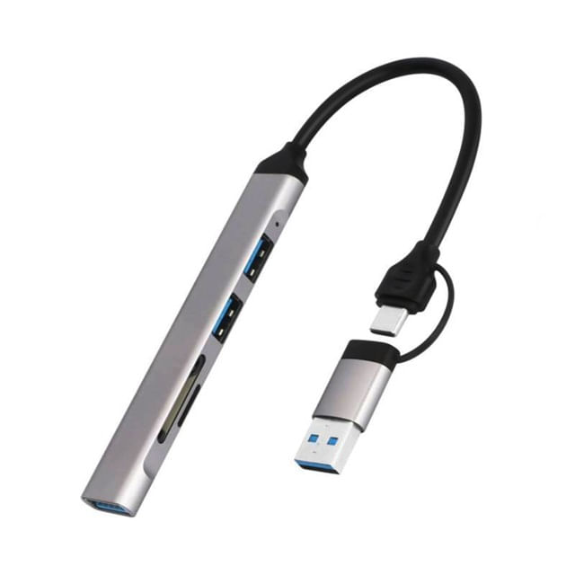 Hub Adaptador 5 en 1 Conector Dual Puertos USB con Lector de Memorias