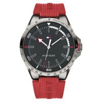 Reloj Tommy Hilfiger Riverside 1791527 Acero Inoxidable Gunmetal Correa Silicona Rojo