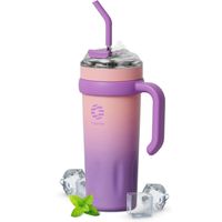 FJBottle - Botella Mug KJ-BS-40-PINK con cañita Témico acero con tapa de tritán 40oz - Rosa