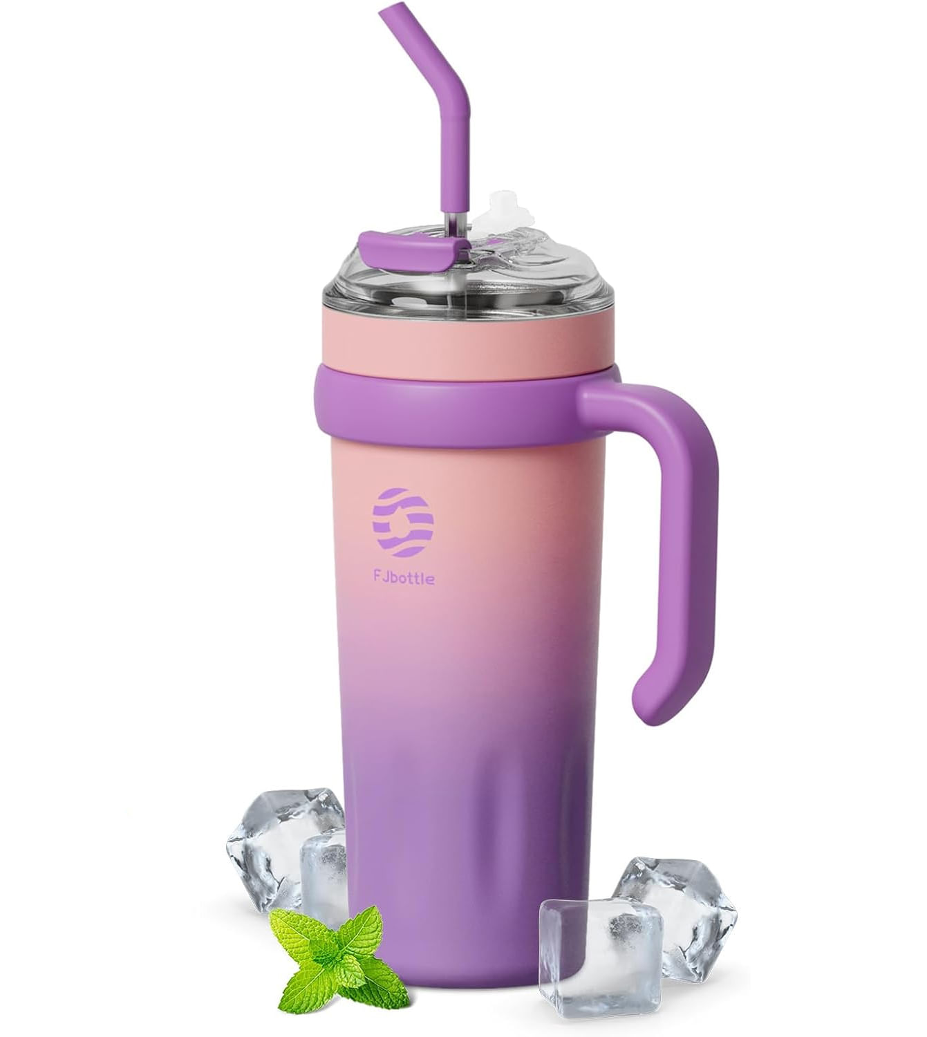 FJBottle - Botella Mug KJ-BS-40-PINK con cañita Témico acero con tapa de tritán 40oz - Rosa