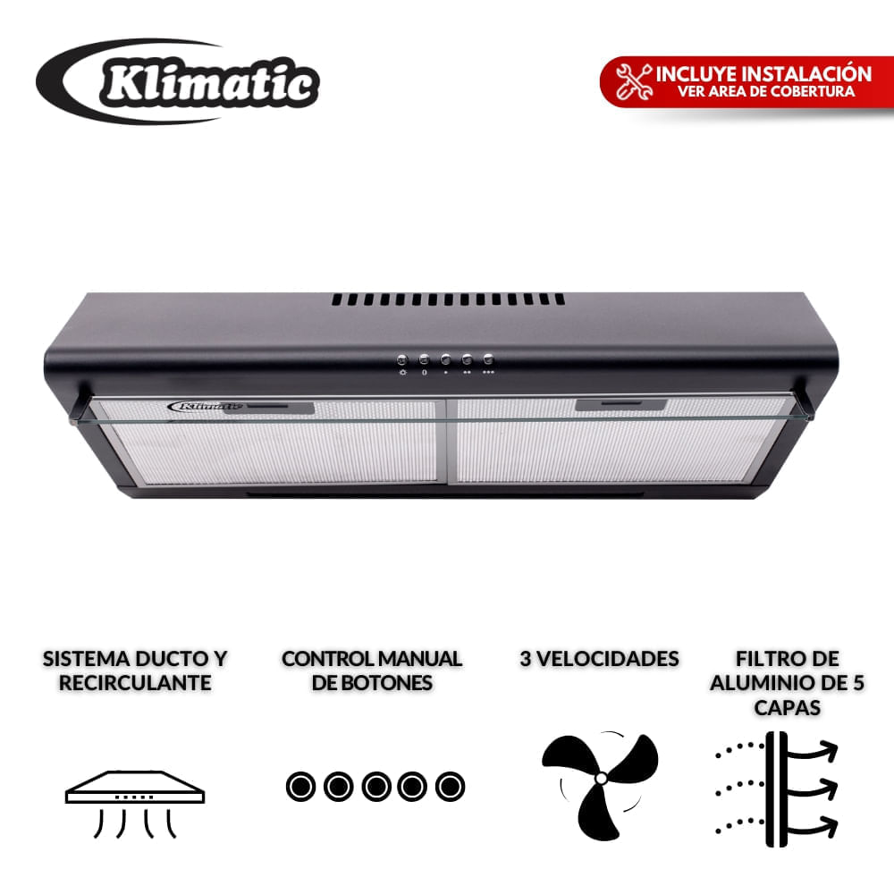 Campana lineal Klimatic CK601NE/M Negra