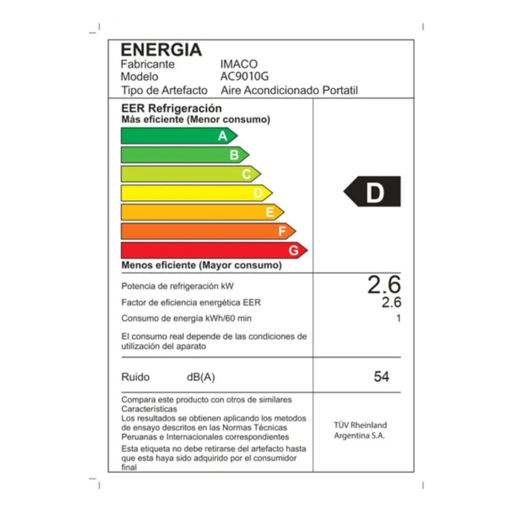 Aire Acondicionado Portatil 9000 btu Imaco AC9010G