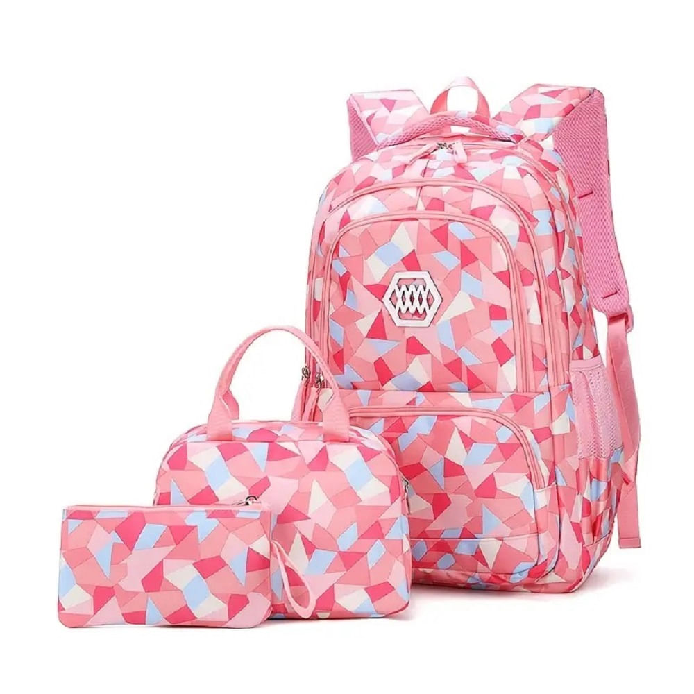 JUEGO DE MOCHILA PORTA MAS LONCHERA Y ESTUCHE CALIDAD OXFORD - Rosa bebe