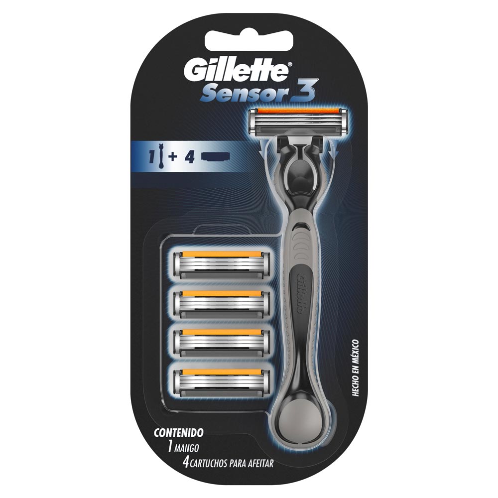 Máquina de Afeitar Gillette Sensor3 + 4 Repuestos con 3 Hojas